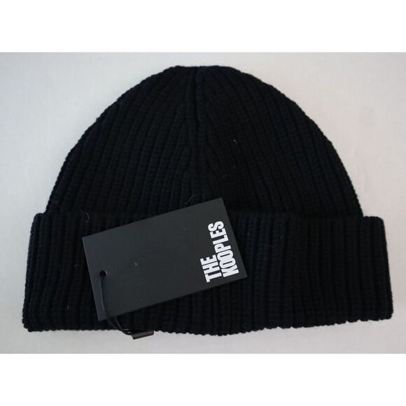 The Kooples AHHA27020K Women's O/S Comfort Fit Black Ribbed Wool Beanie Hat - Picture 3 of 9